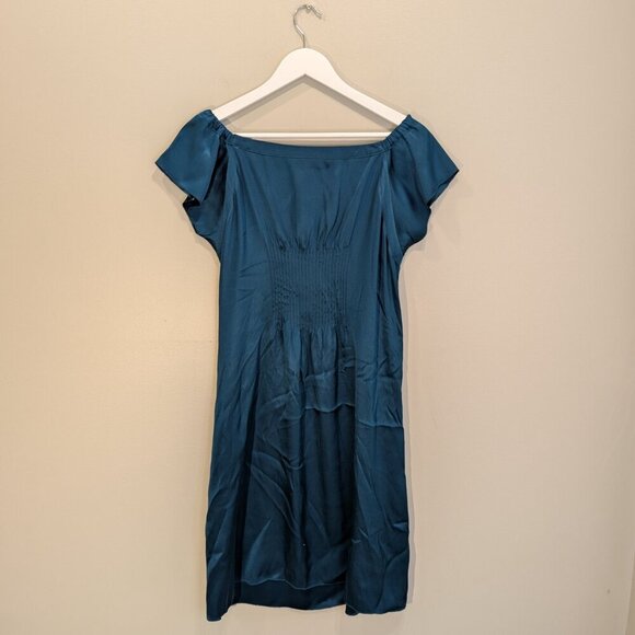 See by Chloe Silk Midi Dress Green Teal Holiday Party NYE Festive Glam - Size 8 - Picture 2 of 7